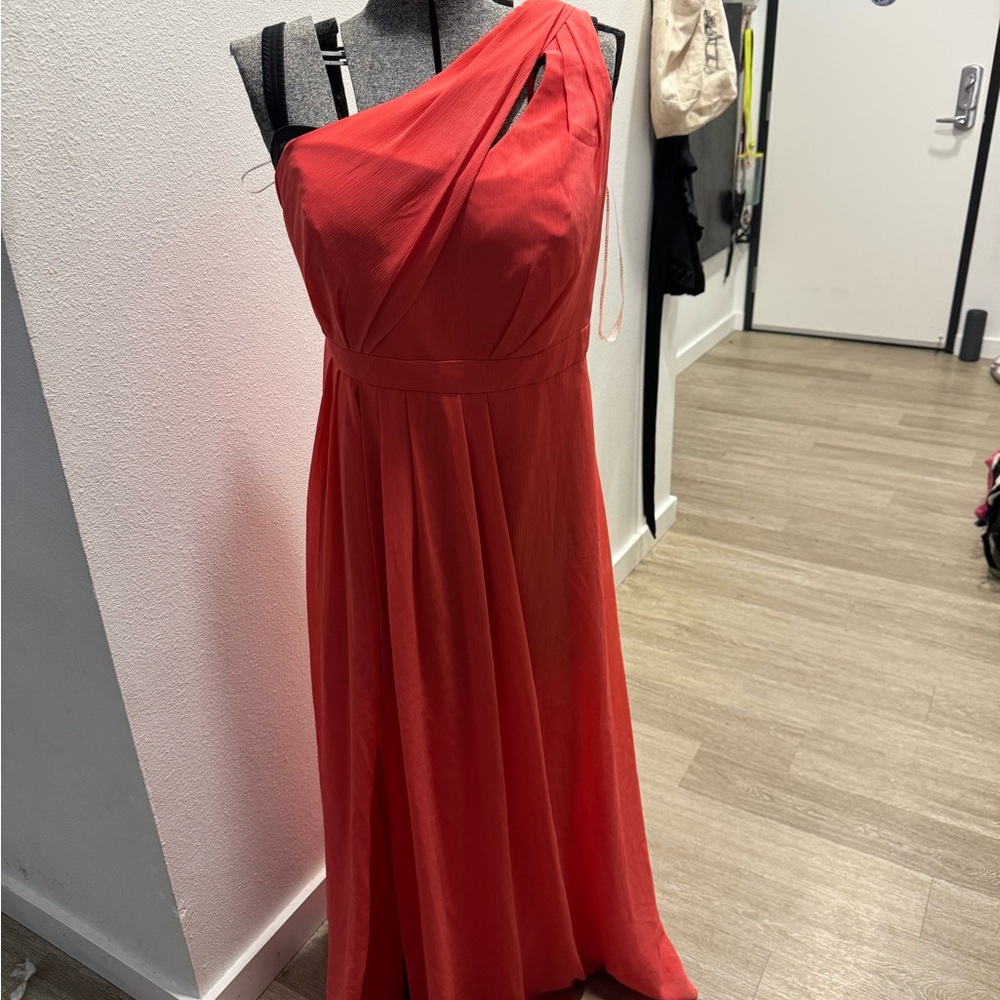 David's Bridal One-Shoulder Guava (coral) dress